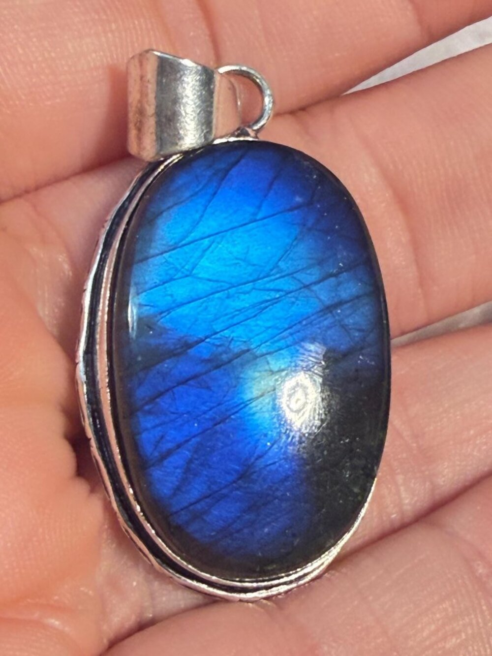 Labradorite Pendant Oval Blue Flash Natural Gemstone Handmade Artisan OOAK